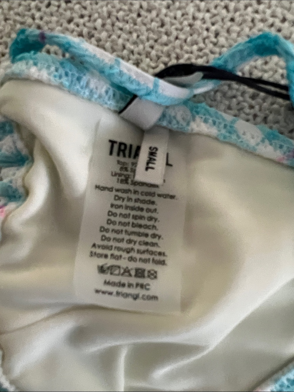 NWT triangl swimwear Blue Bloss Check Tie-Side Triangle Bikini size Small - Picture 11 of 15